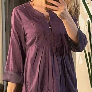 Blouse Plum colour Elegant 100% cotton, pretty design